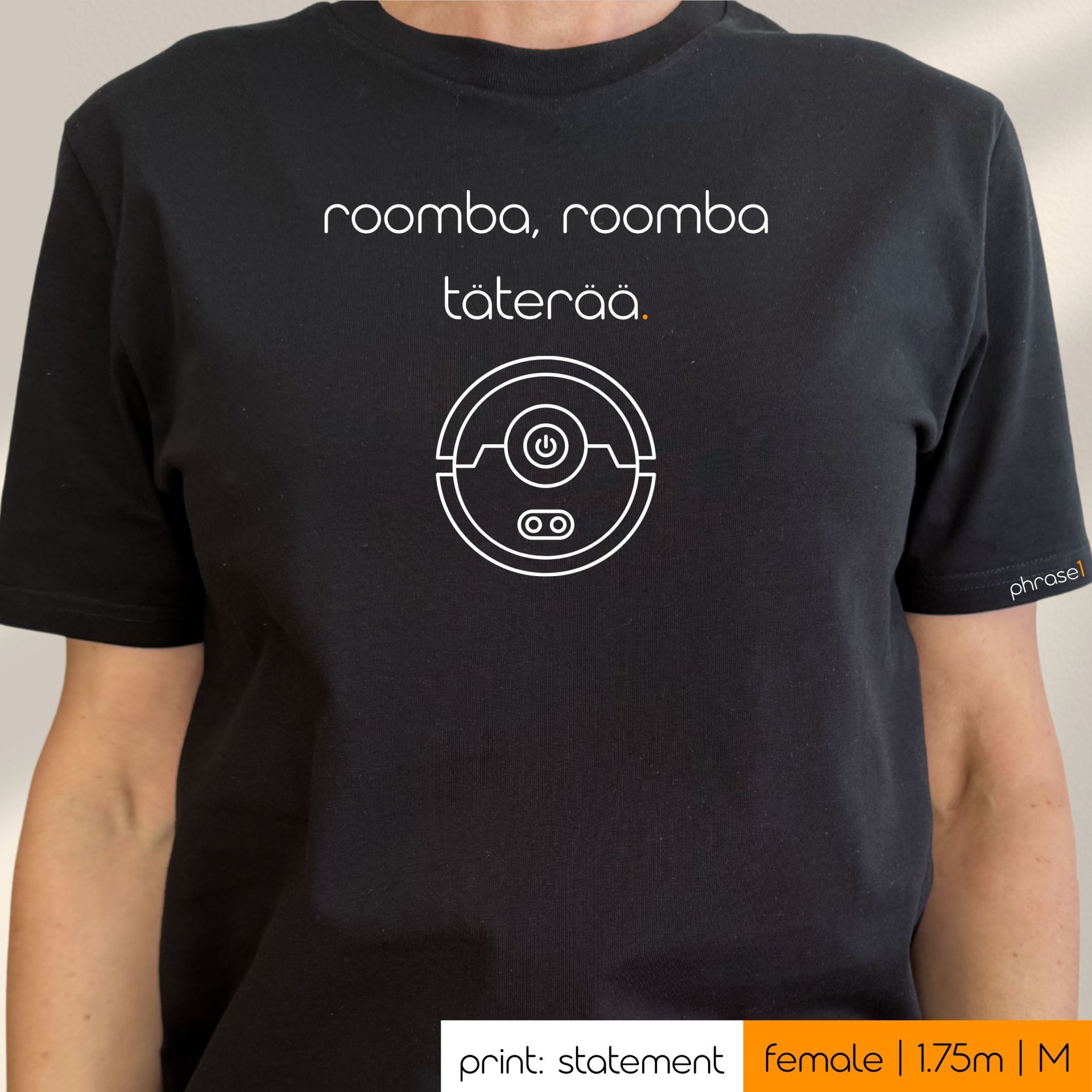 Premium T-Shirt mit Spruch "roomba, roomba, täterää." und Visual Roomba Saugroboter